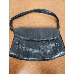 Genuine Eel Skin Black Shoulder Hand Bag/ Clutch VINTAGE with suade interior